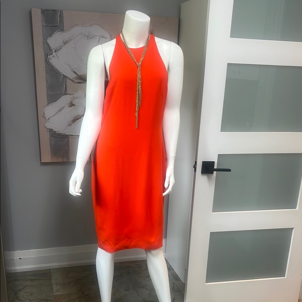 Ralph Lauren Red Halter Sheath Midi Dress